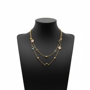 Mia Fiore 925 Italy Gold Plated Sterling Silver Layered Necklace Multi Stone NWT